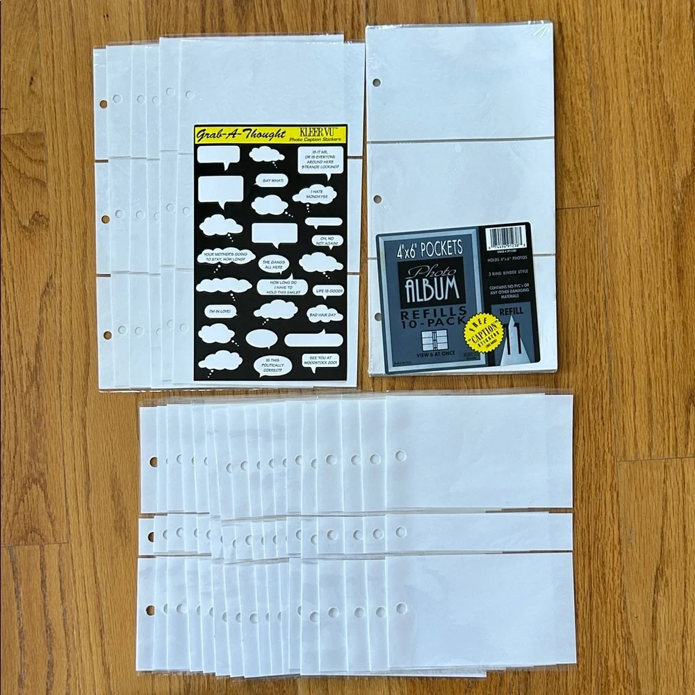 White 4x6 Photo Album Refill Pockets;Total-33 pages-(17 hold 2 photos;16 hold 3)